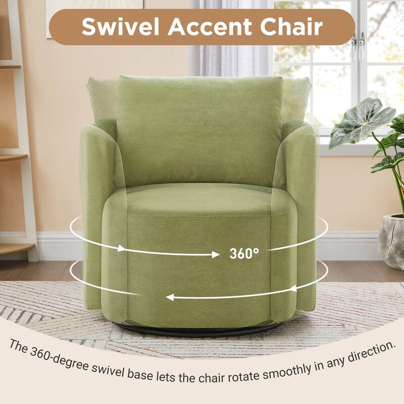 360° Swivel Chair, Chenille Barrel Armchair, Curved Design Lounge Chair Upholstered Swivel Sofa Chair for Living Room