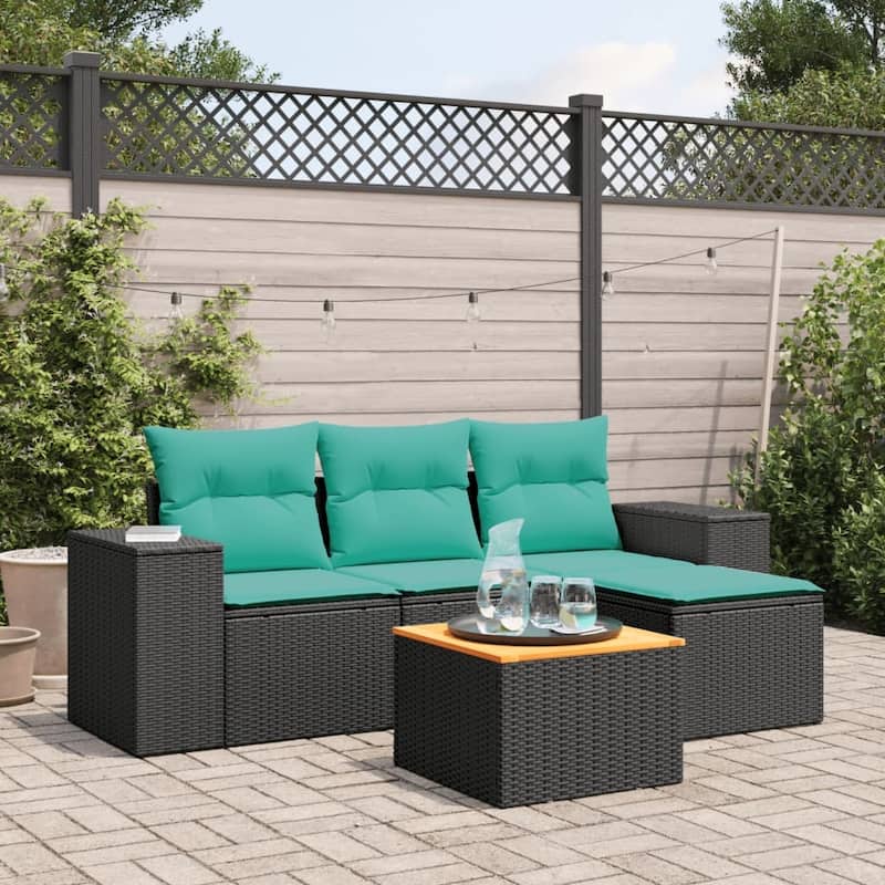 vidaXL 5 Piece Patio Sofa Set with Cushions Black Poly Rattan - 21.7" x 24.4" x 27.2"