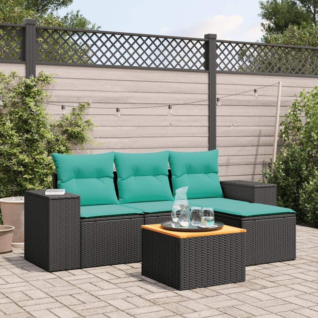 vidaXL Patio Sofa Set with Cushions Outdoor Furniture 5 Piece Poly Rattan - 21.7x 24.4x 27.2