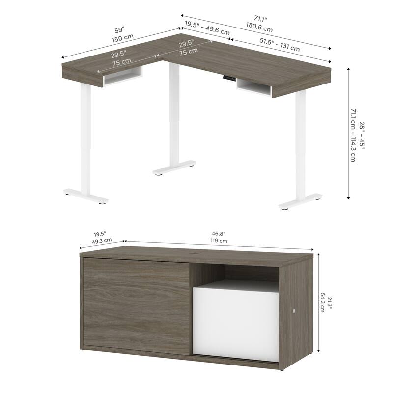 Bestar Pro-Vega 81W L-Shaped Standing Desk with Credenza