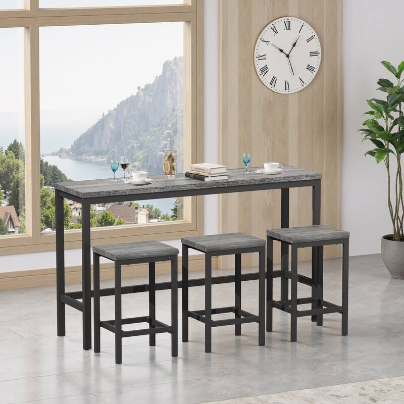 Gray Sofa Side Table and Chair Set, Backless Dining Chairs with Metal Legs, Sturdy Dining Table Workbench with Metal Frame
