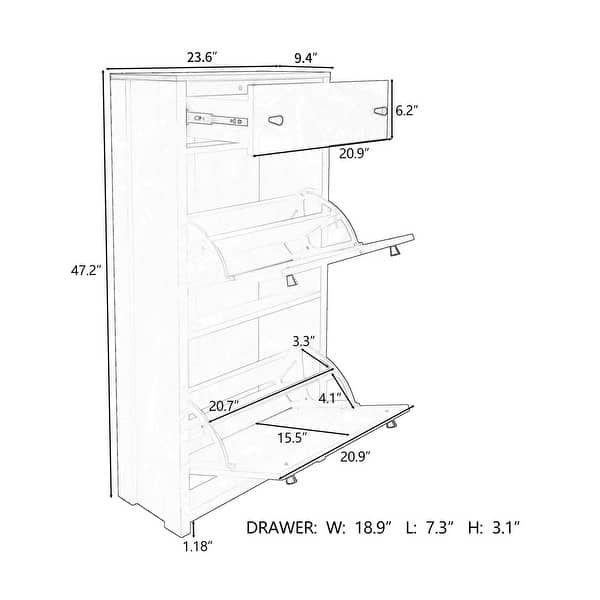dimension image slide 2 of 3, Merax Wood Grain Pattern Top Shoe Storage Solution with Adjustable Panel