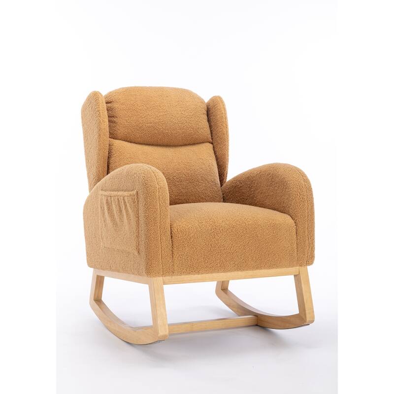 Teddy Fabric Rocking Chair With Packet Wood Legs
