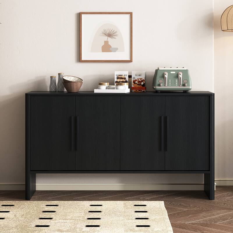 4-Door Retro Sideboard with Adjustable Shelves, Large Storage Cabinet, Antique Blue