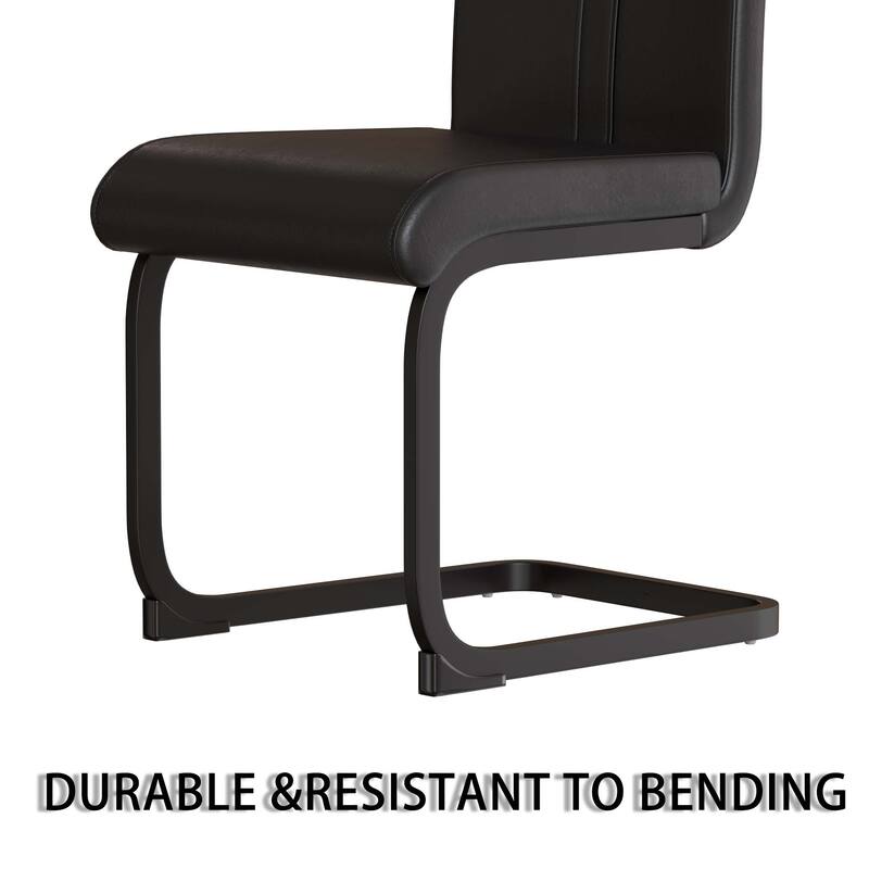 7-Piece Modern Dining Table Set, Kitchen Table Set with 6 Armless Leather Chairs & C-shaped Base for Dining Room