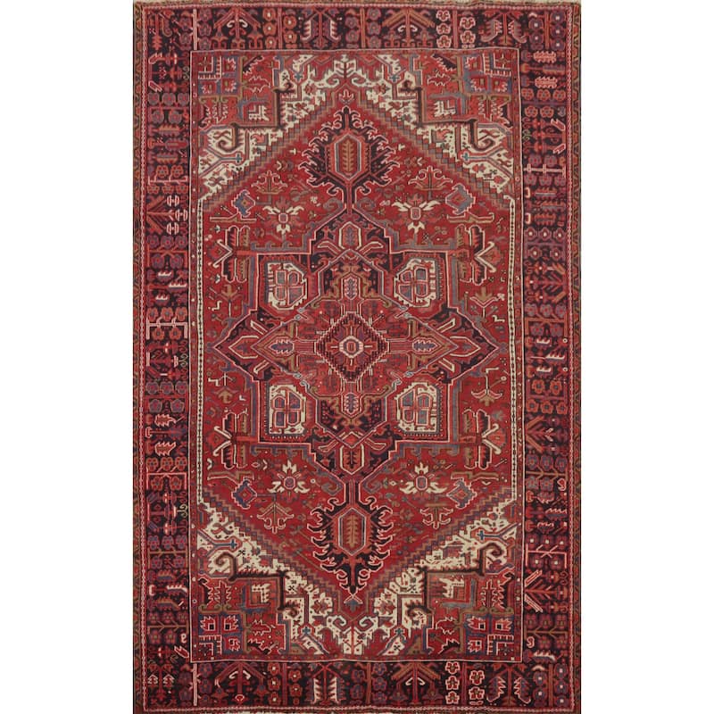 Hand Knotted Oriental 100% Wool Carpet Traditional Medallion Red Heriz Area Rug - 10' 11'' X 7' 6''