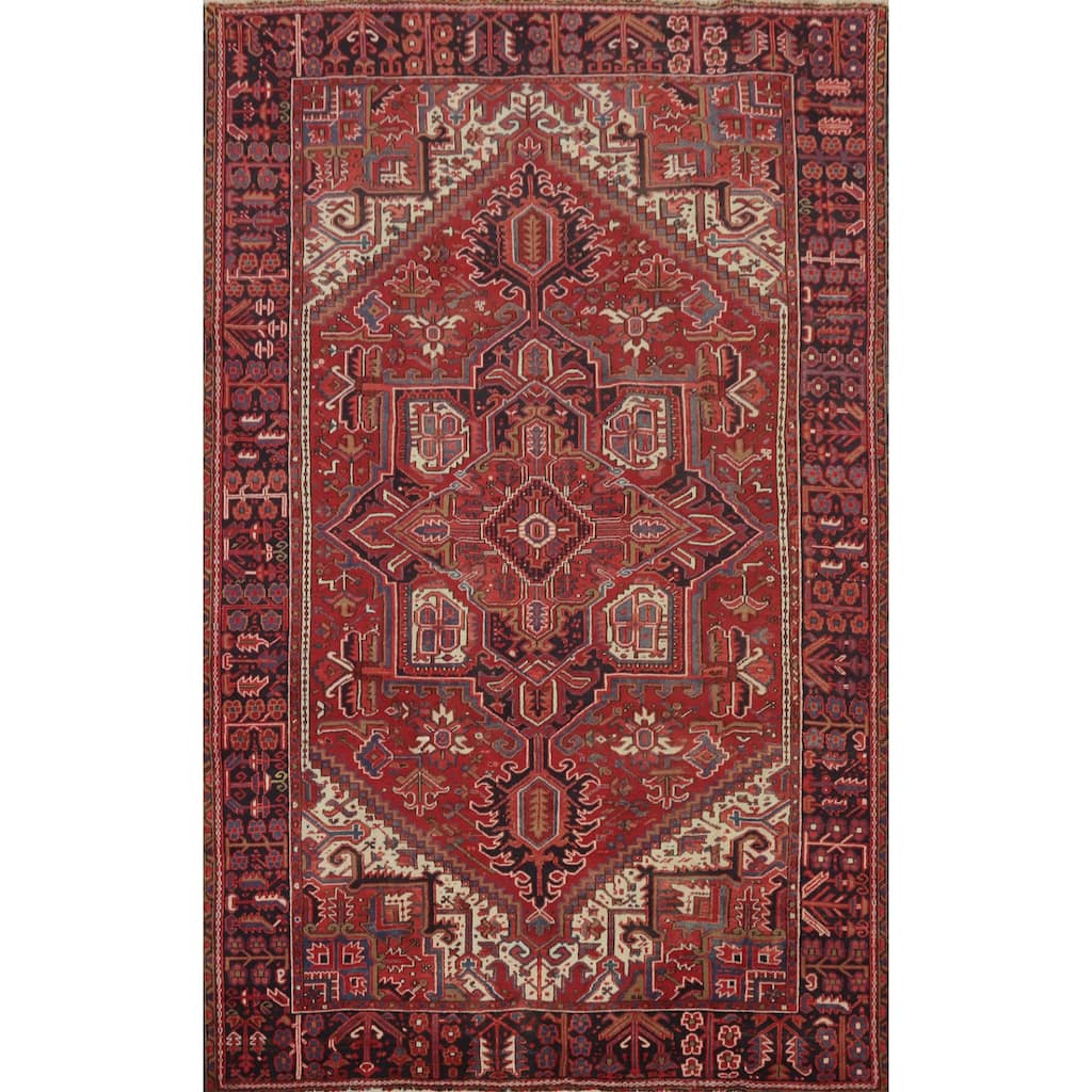 Hand Knotted Oriental 100% Wool Carpet Traditional Medallion Red Heriz Area Rug - 10' 11'' X 7' 6''