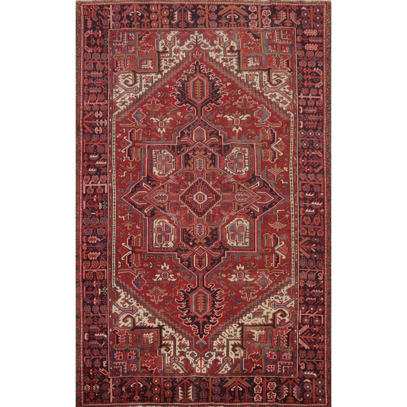 Hand Knotted Oriental 100% Wool Carpet Traditional Medallion Red Heriz Area Rug - 10' 11'' X 7' 6''