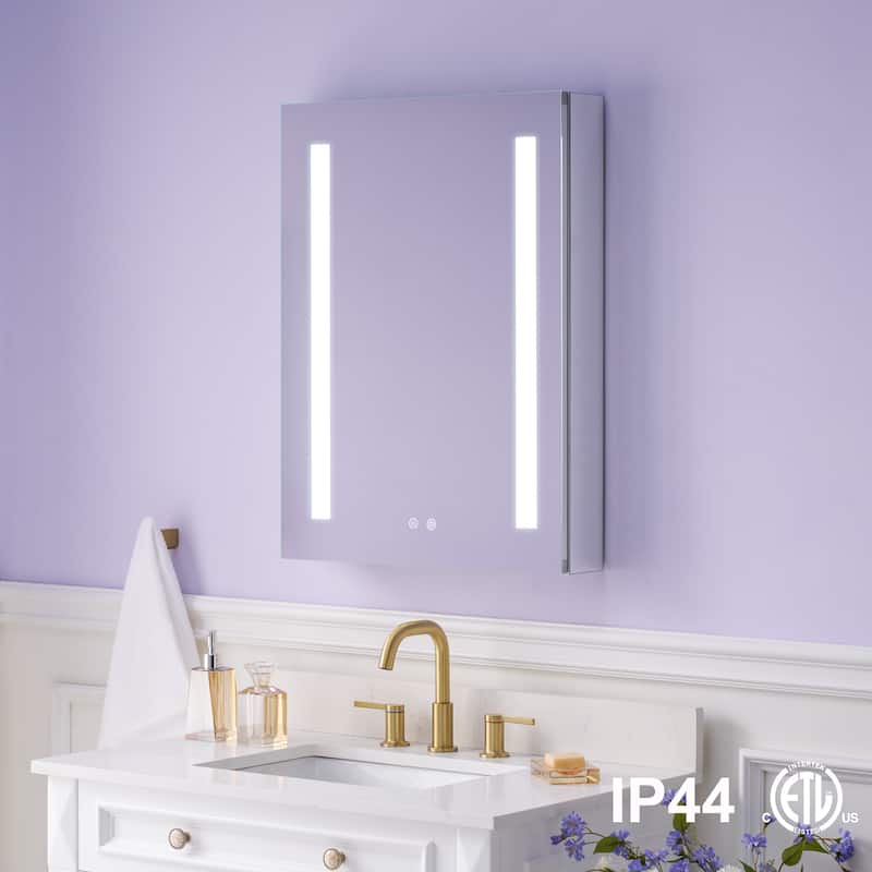 Recessed or Surface 30" H LED Mirror Cabinet with Adjustable Glass Shelves,Defogger, Dimmer And Outlets & USB Ports