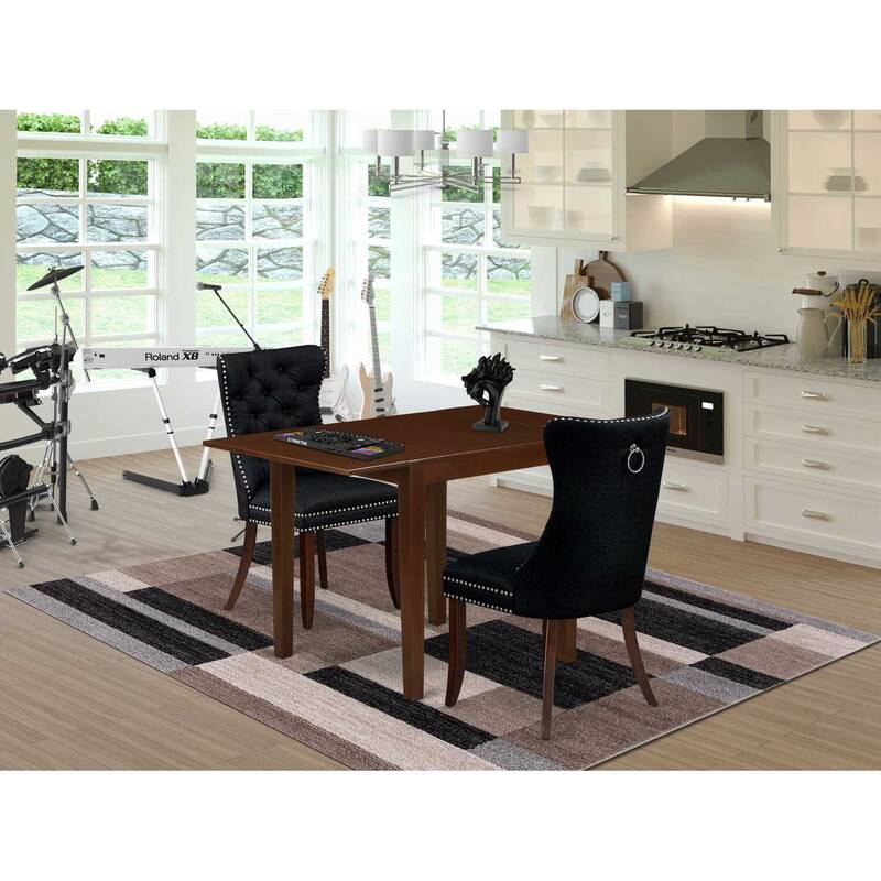 HomeStock 3-Pc Mahogany Finish Rectangular Solid Wood Top with Dropleaf Dining Table Set