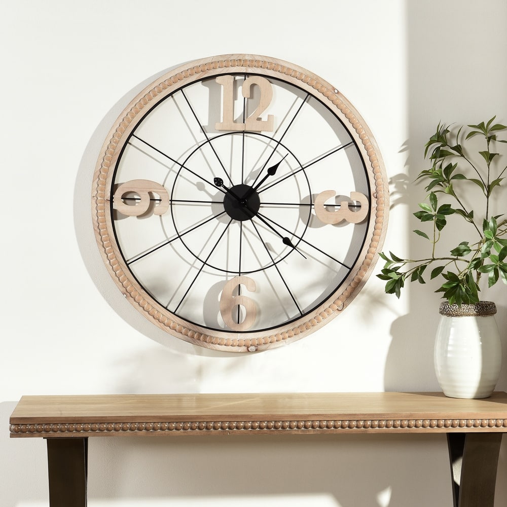 StyleCraft Pinewood Time - Wood & Metal Wall Clock - White Washed Wood & Black Finish