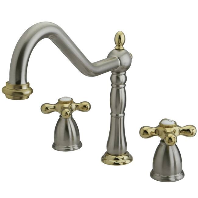 Kingston Brass Heritage Widespread Kitchen Faucet with Metal Cross
