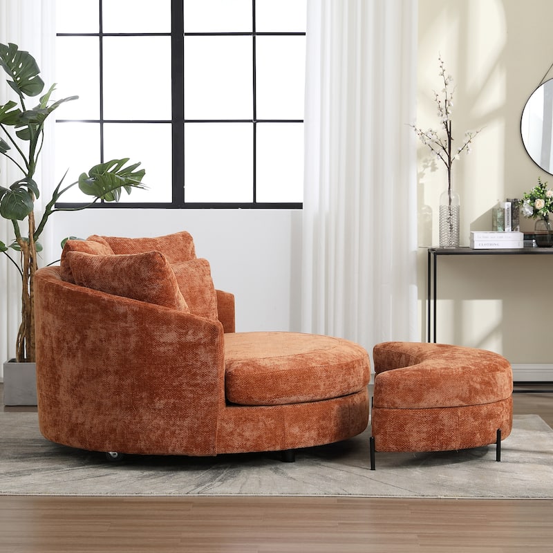 Modern Sofa Chair Round Accent Barrel Chair With 5 Pillows and Storage Ottoman