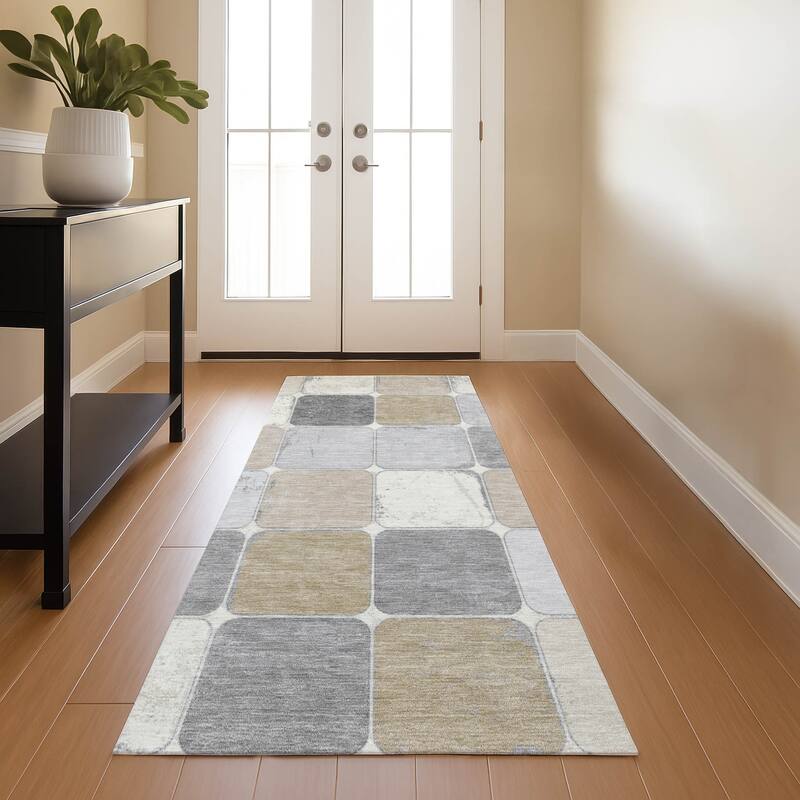 Premium Washable Super Soft Modern Blocks Mayfield Rug - Beige - 2'3" x 7'6"