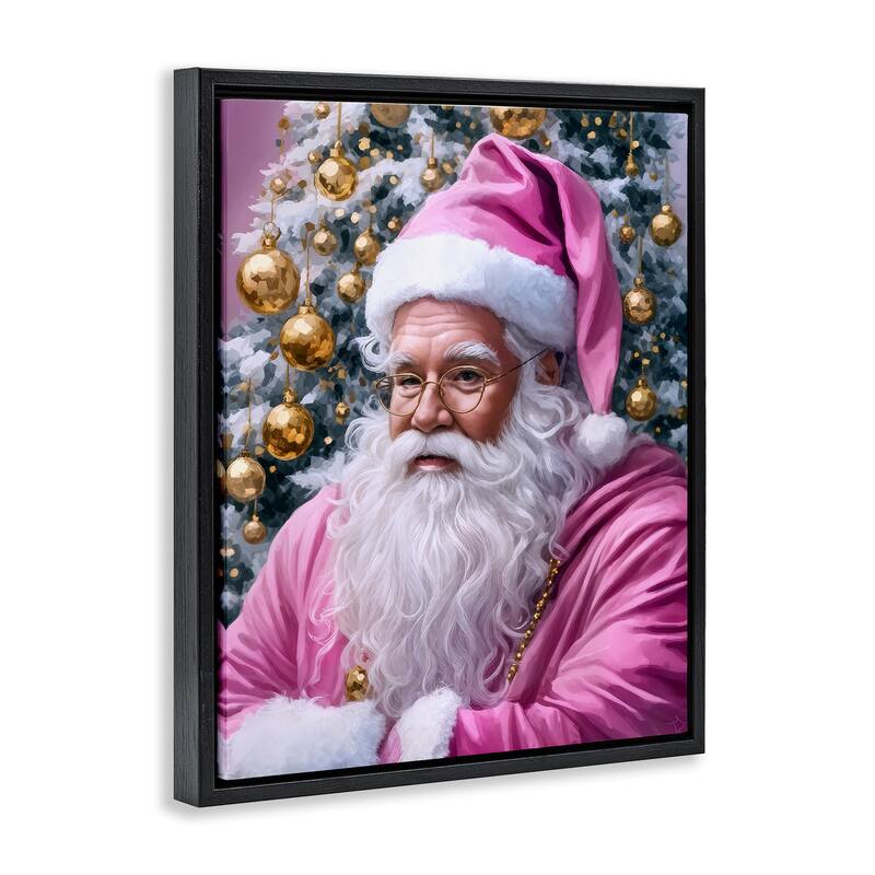 Stupell Traditional Santa in Pink Framed Floater Canvas Wall Art Design By Tabz Jones
