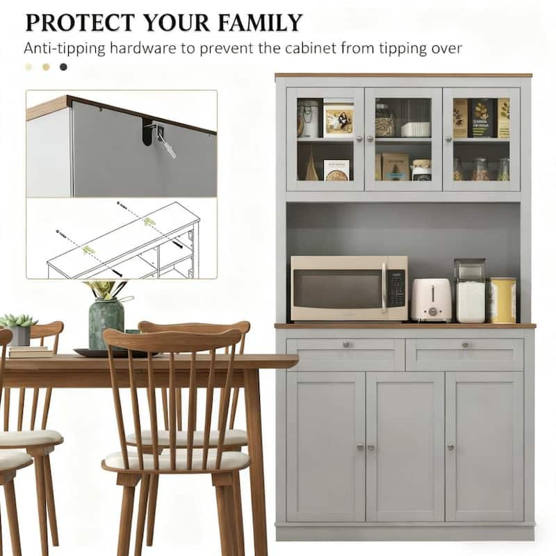 Rossetta 70'' Tall Anti-Tipping Kitchen Pantry Cabinet with Microwave Stand and Adjustable Shelves