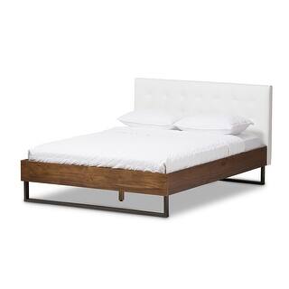 Leather Beds For Less Mitchell Walnut Wood White Faux Leather Dark Bronze Metal Platform Bed Queen