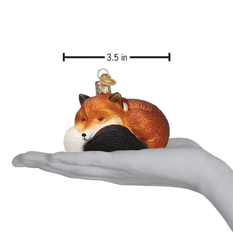 Cozy Fox in Red Scarf Christmas Holiday Ornament Blown Glass - Multi