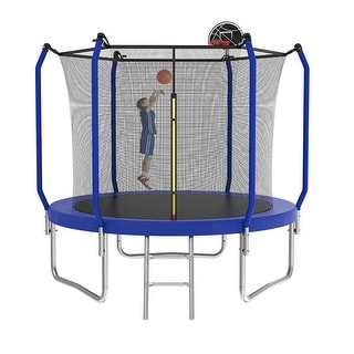 8FT Outdoor Trampoline with Basketball Hoop and Enclosure
