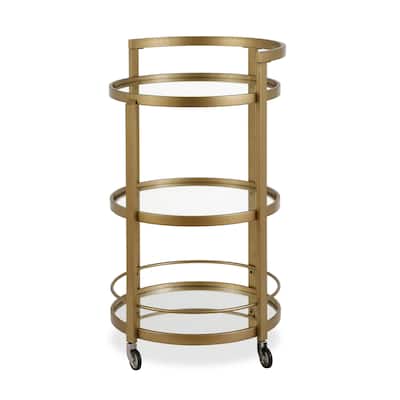 Modern Round Bar Cart with 3 Tempered Glass Shelves and Rolling Wheels - 21" x 21" x 36"