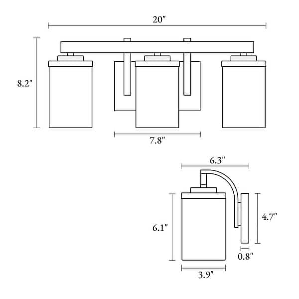 dimension image slide 3 of 6, Fora Modern Farmhouse 3/4-Light Bathroom Vanity Lights Glass Wall Sconces