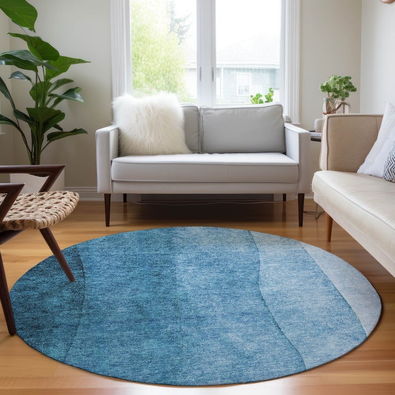 Machine Washable Indoor/ Outdoor Chantille Contemporary Ombre Rug - Teal - 8' x 8'