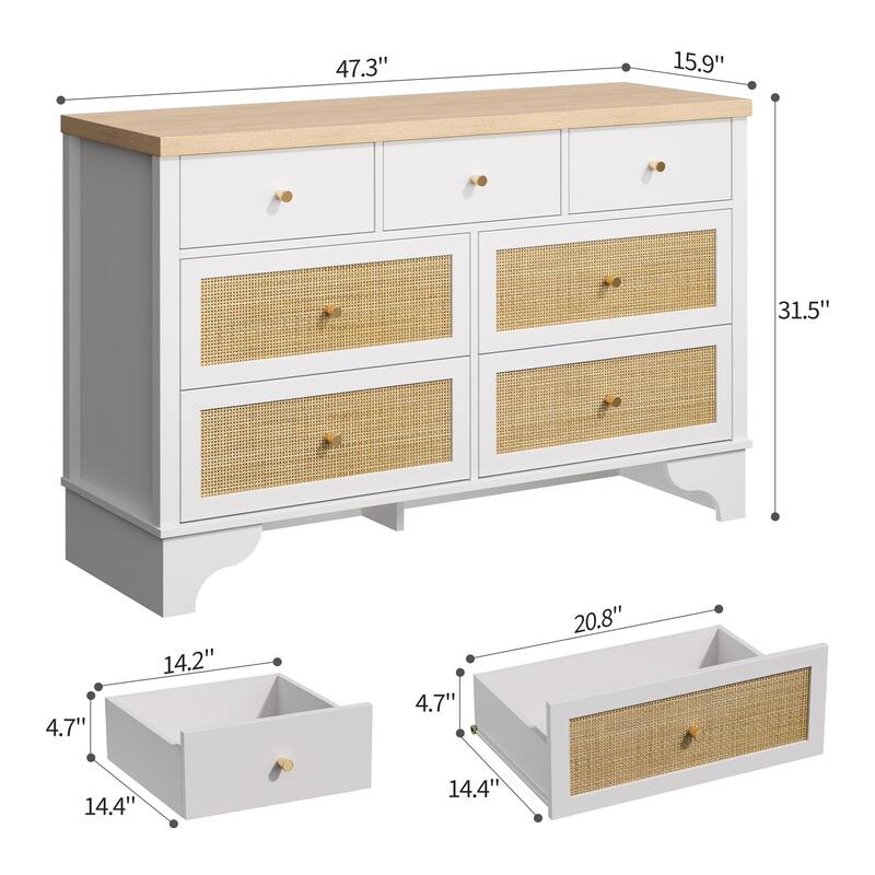 Dresser for Bedroom with 7 Drawers, 7 Drawers Double Dresser, 47.3'' Wide Wood Chest of Drawers with Wood Drawer