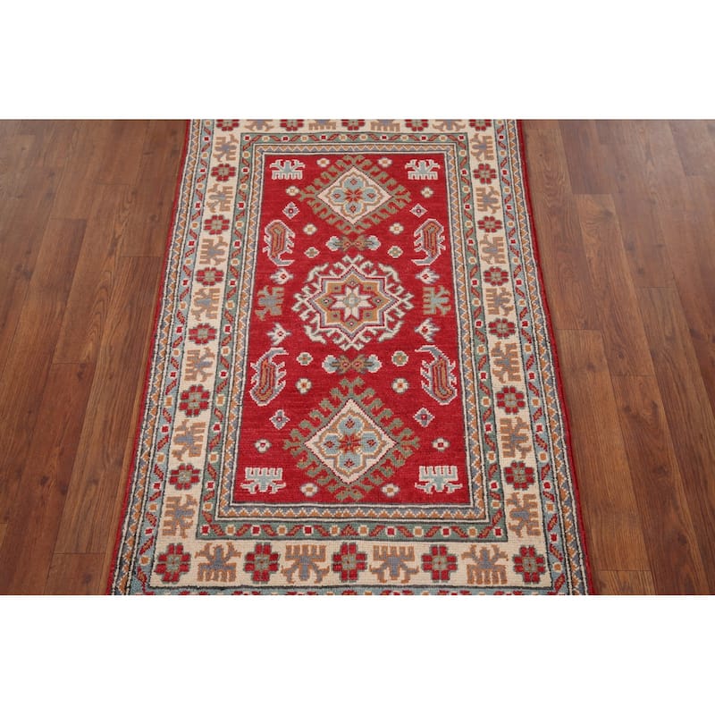 Red Kazak Rug Hand-Knotted Oriental Foyer Wool Carpet - 2'6" x 4'1"