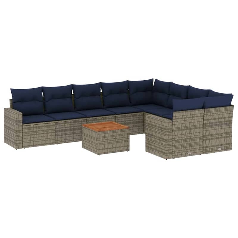 vidaXL 10 Piece Patio Sofa Set with Cushions Black Poly Rattan - 24.4" x 24.4" x 27.2"