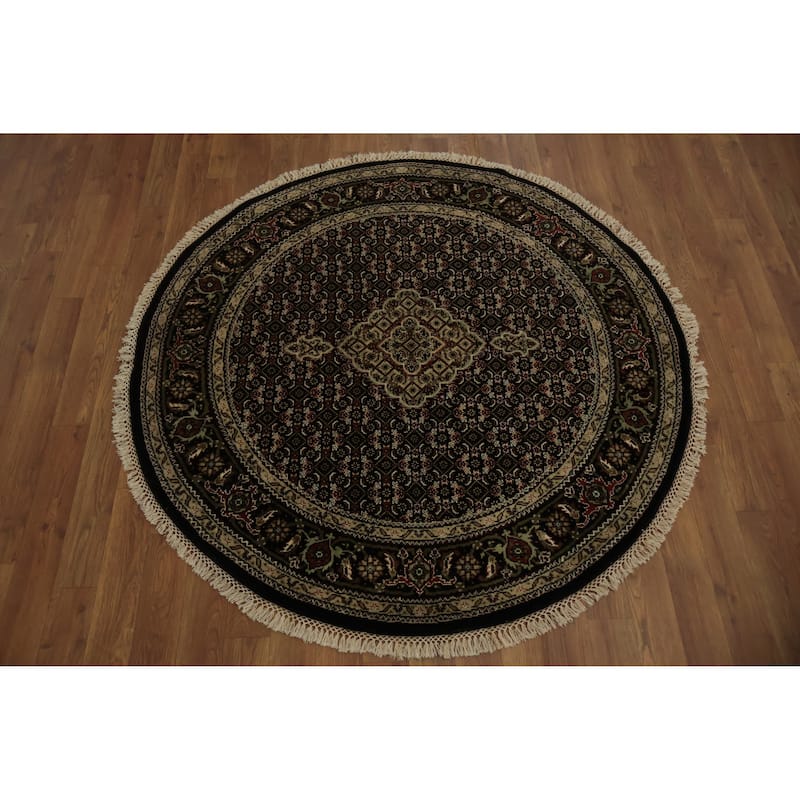 Hand Knotted Oriental 100% Wool Carpet Traditional Floral Black Tabriz-Mahi Area Rug - 4' 2'' X 4' 1''
