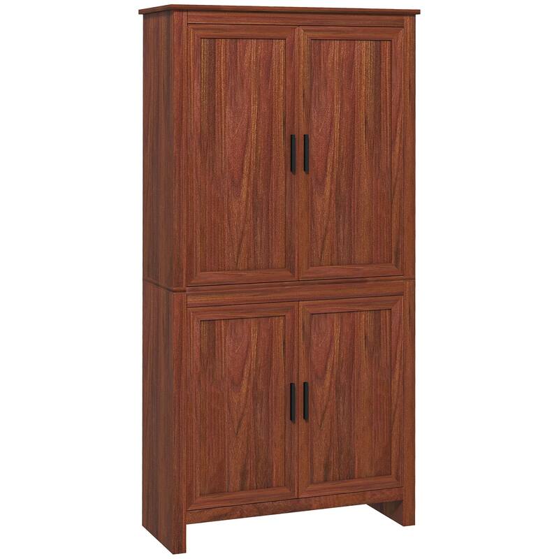 HOMCOM 64" Kitchen Pantry Cabinet, Freestanding Storage Cabinet with 4 Doors and 3 Adjustable Shelves for Dining Room