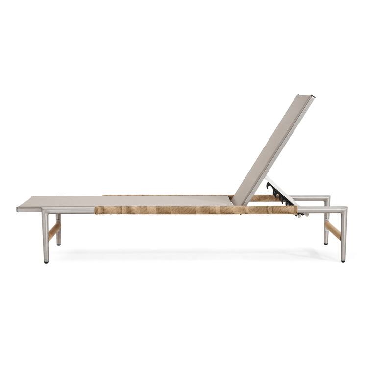 Roomfitters Outdoor Chaise Lounge Chair, Adjustable Recliner with Rope Accents, Weather-Resistant Sun Lounger, Beige