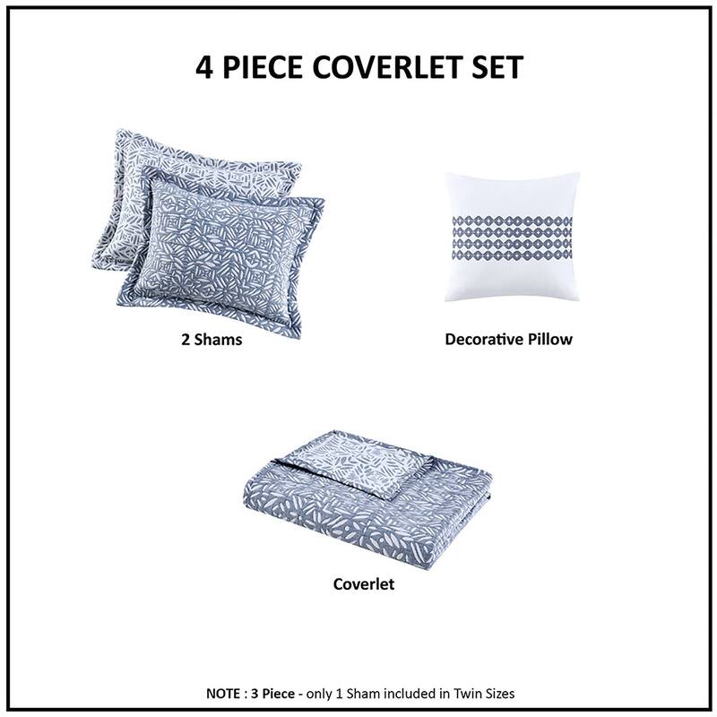 Madison Park Signature Harmony 4 Piece Oversized Reversible Matelasse Coverlet Set with Throw Pillow