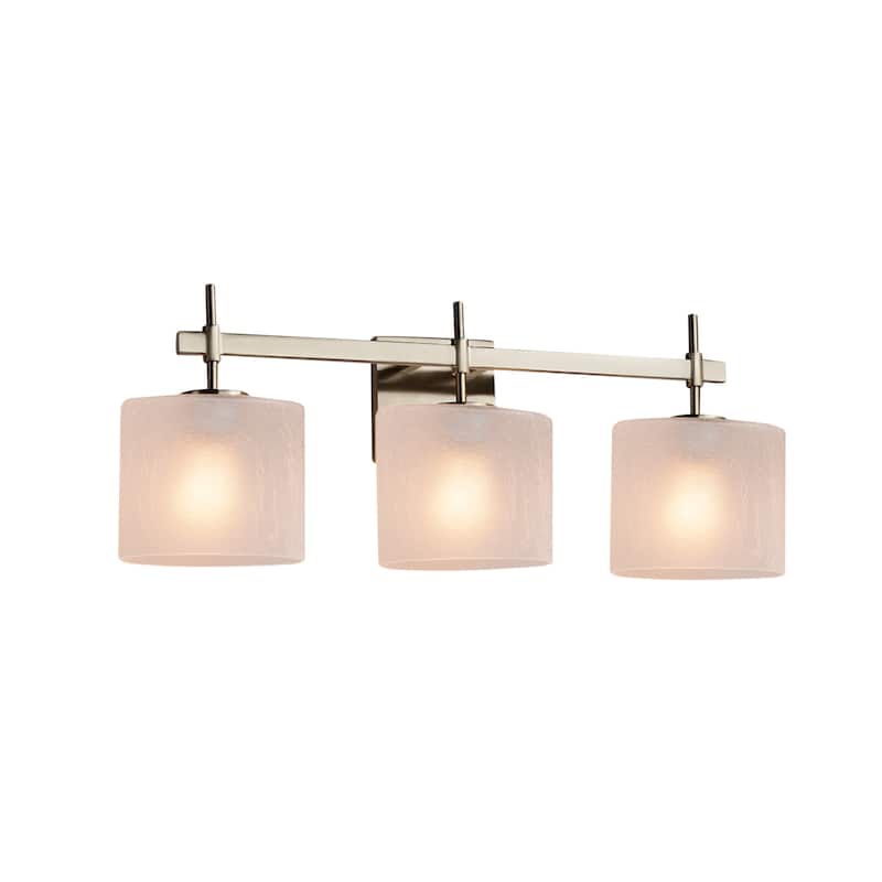 Justice Design Fusion Union 3-light Brushed Nickel Bath Bar, Frosted Crackle Oval Shade