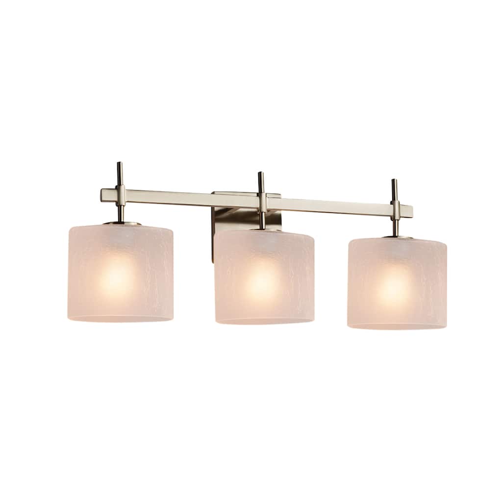 Justice Design Fusion Union 3-light Brushed Nickel Bath Bar, Frosted Crackle Oval Shade