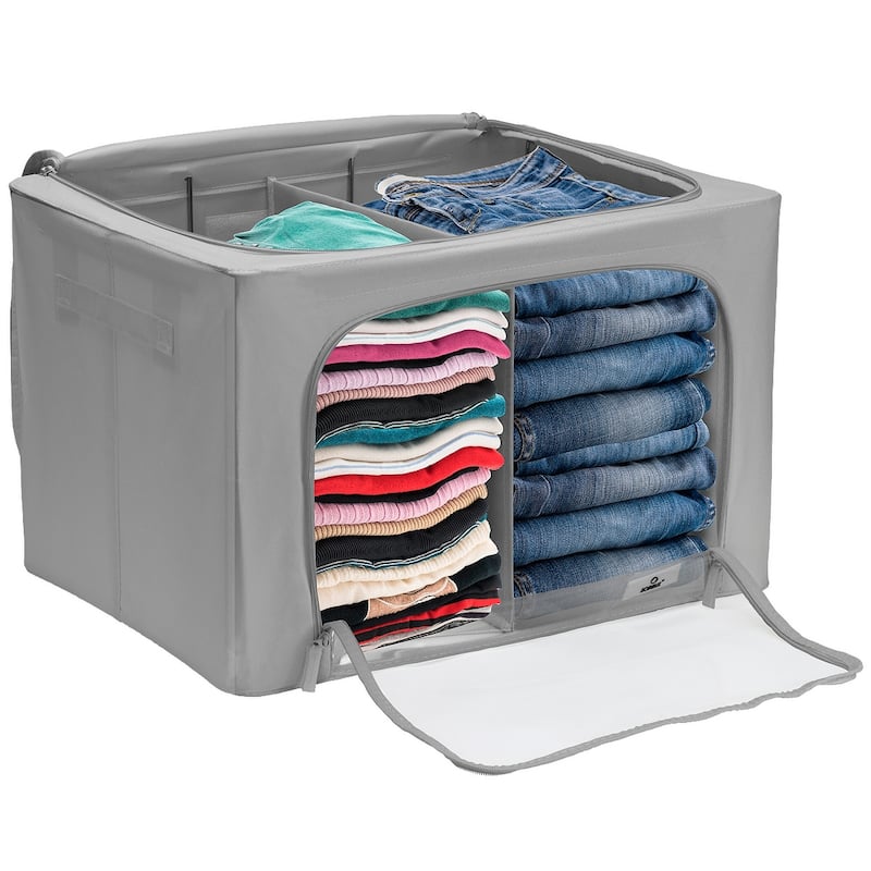 Foldable Storage Bag Breathable Bamboo Fabric Dustproof Organizer Box Charcoal - (2 Section - Beige)