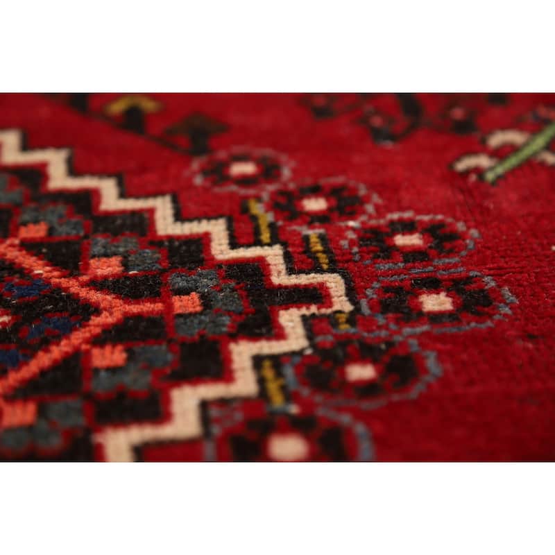 Red Geometric Joshaghan Persian Area Rug Handmade Wool Carpet - 4'3" x 6'11"