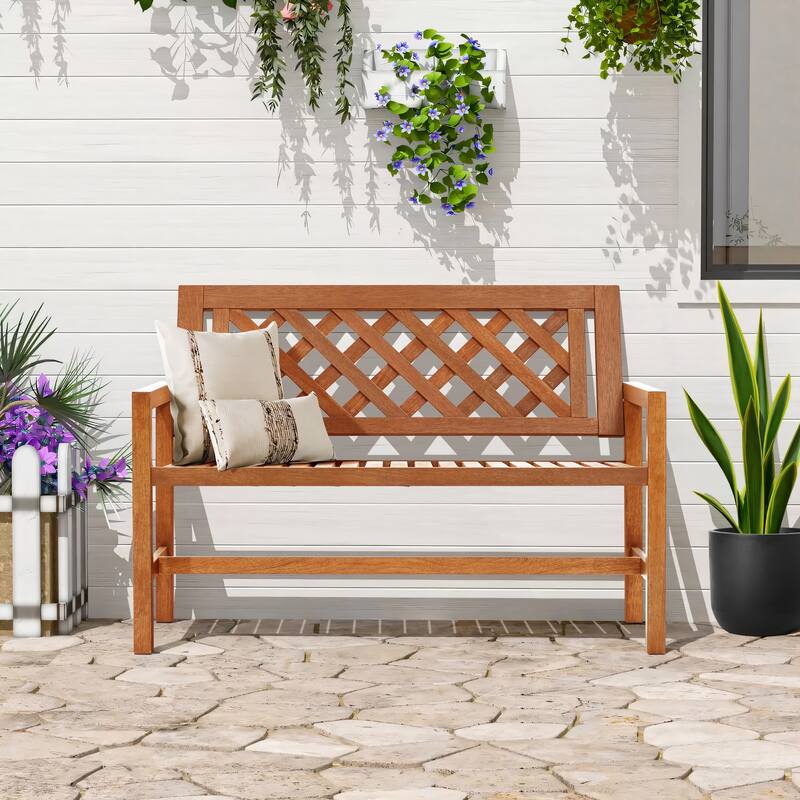 4Ft Solid Wood Outdoor Loveseat Park Bench, Porch Deck Garden Wooden Furniture