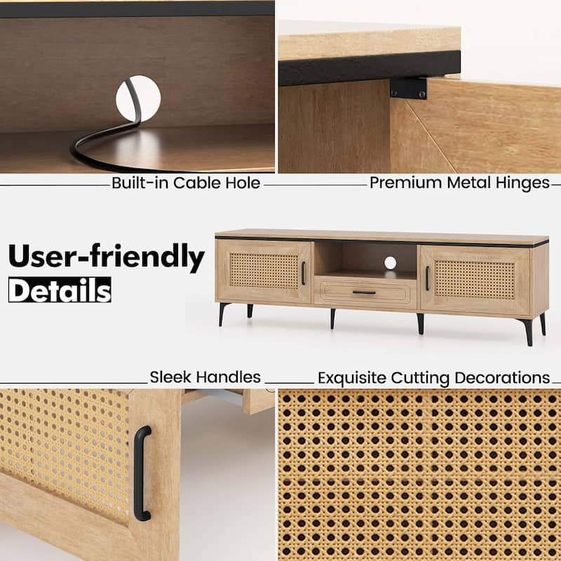 TV Stand Entertainment Center Boho Rattan Media Console Cabinet