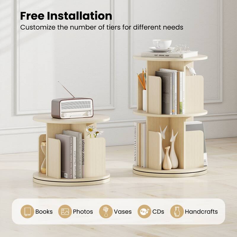 2-Tier Freestanding Bookshelf with Rotating Storage Shelves Rack for Books or Decor - 15.5" x 15.5" x 26"