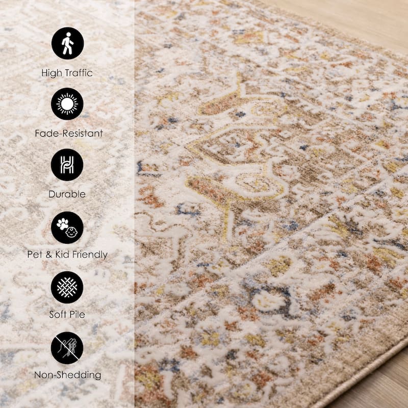 Beige Cream Traditional High-Traffic Rug