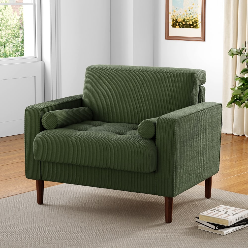 Evalina 34" W Modern Upholstered Corduroy Square Tufted Club Chair