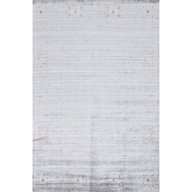 Hand Knotted Oriental Viscose Silk Carpet Tribal Animal Pictorial Greys & Charcoal Gabbeh Area Rug - 11' 9'' X 8' 7''