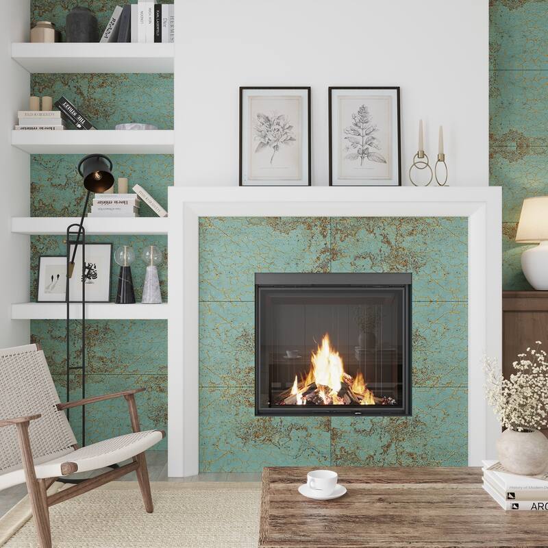 Apollo tile 18" x 48" Nimbus Textured Viridian Green Gold Vein Ceramic Tile (17.23 sq ft/case) - 3 Pack