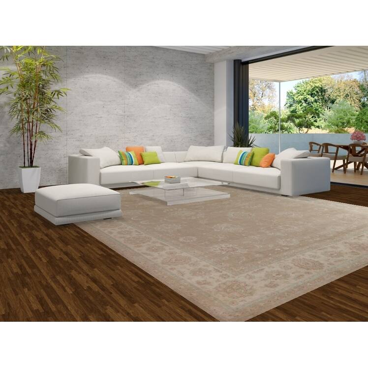 Hand Knotted Oriental 100% Wool Carpet Transitional All-Over Brown Oushak Area Rug - 14' 2'' X 11' 7''