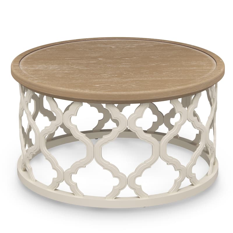 CO-Z 30" Rustic Farmhouse Round Coffee Table - White