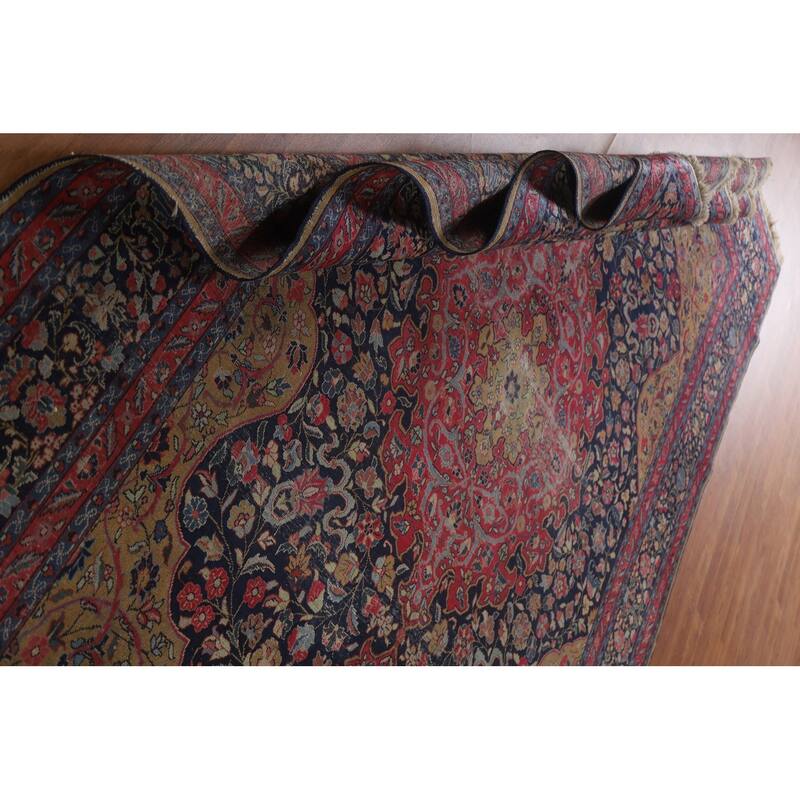 Pre-1900 Antique Blue Tabriz Persian Area Rug Hand-Knotted Wool Carpet - 7'5"x 11'0"