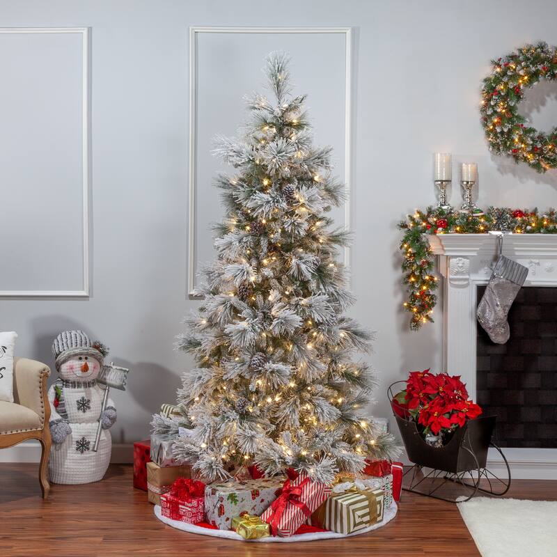 7 Foot Pre Lit Lightly Flocked Snowbell Pine with 450 Twinkle Lights
