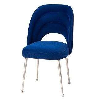 Mexiyasia Modern Velvet Upholstered Dining Chair W Splayed Steel Legs Navy Silver Dailymail