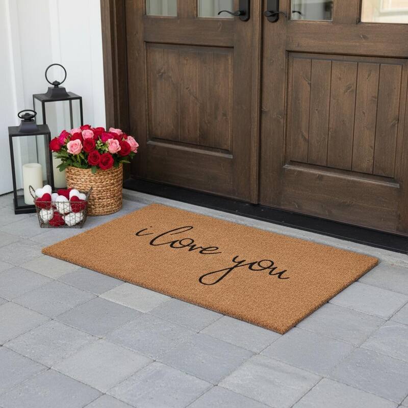 HomeRoots 36" X 72" Brown Red And Black Love You Outdoor Coir Door Mat - 36.00' X '72.00 - 36.00' X '72.00